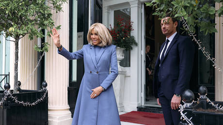 FILE PHOTO: Britain's Queen Camilla (not pictured) leaves the French Ambassador's Residence as wife of France's President Brigitte Macron waves after they attended the 'Entente Litteraire' Prize Award Ceremony at the French Ambassador's Residence on December 4, 2024 in London, England.