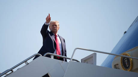 US President Donald Trump boards Air Force One bound for Scotland on July 25, 2025 at Joint Base Andrews, Maryland.