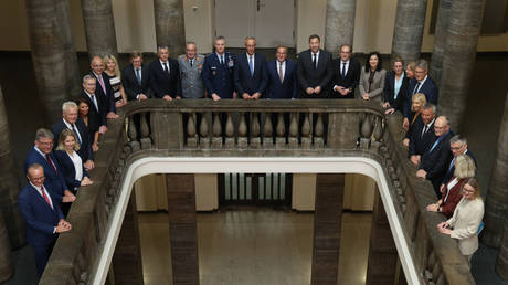 Members of the German federal government cabinet at the Defense Ministry in Berlin, August 27, 2025.