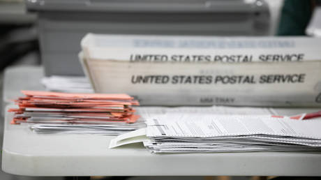 FILE PHOTO. A stack of ballots pictured on November 6, 2020 in Lawrenceville, Georgia, the US.