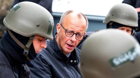 German Chancellor Friedrich Merz and Bundeswehr troops, Rostock, Germany, August 28, 2025.