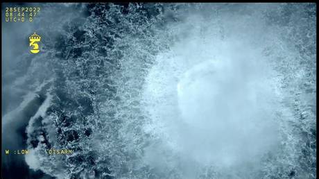 Gas leaks from the Nord Stream pipelines in the Baltic Sea, September 30, 2022.