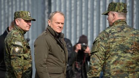 Polish Prime Minister Donald Tusk at the Polish-Belarusian border, March 22, 2025.