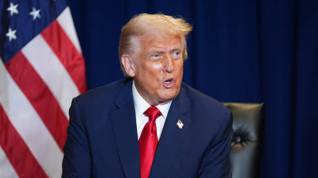 US President Donald Trump speaks while meeting with Vladimir Zelensky during the United Nations General Assembly, September 23, 2025, in New York.