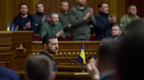 FILE PHOTO. Vladimir Zelensky addressing the Ukrainian Parliament.