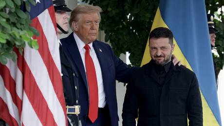 US President Donald Trump and Ukraine's Vladimir Zelensky, the White House, Washington, DC, August 18, 2025.