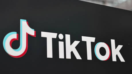 TikTok logo outside company office in California.