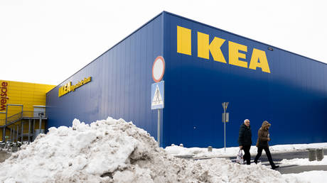 FILE PHOTO: Ikea logo on the store front of a warehouse in Poland