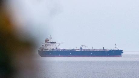 FILE PHOTO: The 'Eventin' oil tanker after being seized by German customs off the island of Ruge, April 19, 2025.