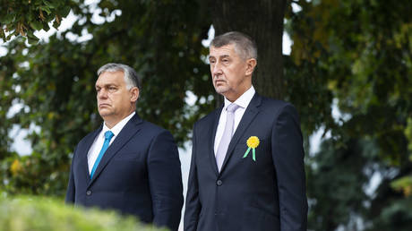 FILE PHOTO. Andrej Babis (R) and  Viktor Orban.