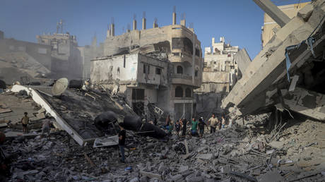 Buildings in Gaza City destroyed by Israeli airstrikes on October 3, 2025.
