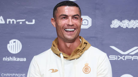 Portugal and Al-Nassr striker Cristiano Ronaldo attending a press conference.
