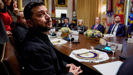 Ukrainian leader Vladimir Zelensky attends a meeting with US President Donald Trump at the White House on October 17, 2025, in Washington, DC.