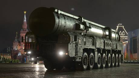 FILE PHOTO: A Russian Topol-M nuclear-capable intercontinental ballistic missile system taking part in Victory Day parade rehearsal at Moscow’s Red Square.