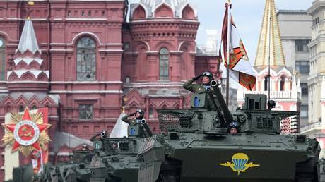 BMD-4M airborne combat vehicles at the military parade to mark the 80th anniversary of Victory in the Great Patriotic War on Red Square in Moscow.