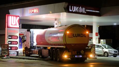 A Lukoil gas station in Brussels, Belgium, October 30, 2025.