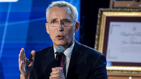 FILE PHOTO: Former NATO Secretary General Jens Stoltenberg speaking at the Warsaw Security Forum (WSF).