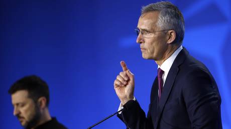 Norwegian Finance Minister Jens Stoltenberg and Ukraine’s Vladimir Zelensky, Washington, DC, July 11, 2024.