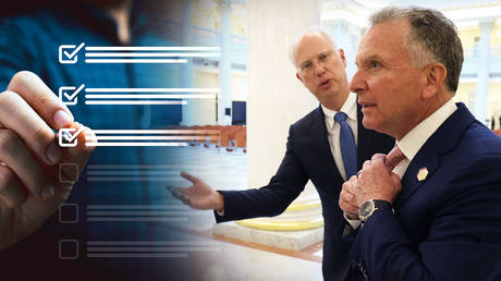 Kirill Dmitriev (Center) and Steve Witkoff, St. Petersburg, Russia, April 11, 2025.