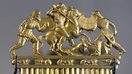 FILE PHOTO: A Scythian golden comb with an image of a battle scene.