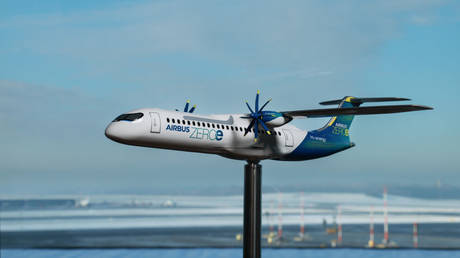 FILE PHOTO: A concept model of Airbus's hydrogen-powered aircraft