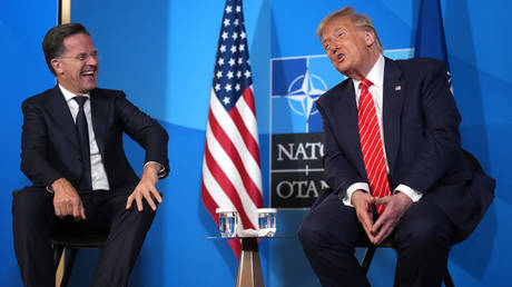 US President Donald Trump and NATO Secretary General Mark Rutte (R) at the NATO Summit in The Hague.