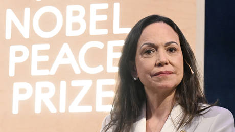 FILE PHOTO: Venezuelan opposition figure and 2025 Nobel Peace Prize recipient Maria Corina Machado, Oslo, Norway, December 11, 2025.