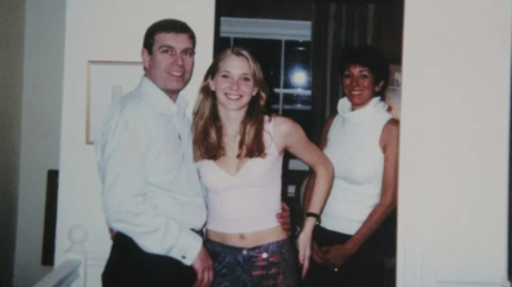 Virginia Giuffre with Prince Andrew and Ghislaine Maxwell at Andrew's London home in a photo released with court documents.