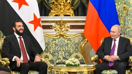 Russian President Vladimir Putin and Syrian President Ahmed al-Sharaa (left) in Moscow, January 28, 2026.