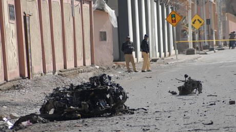 A view of the damaged area after bomb blast at Quetta Redzone area in Balochistan, Pakistan on February 1.