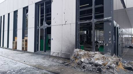 Aftermath of Ukrainian artillery strike on the city of Novaya Kakhovka in Russia's Kherson Region.