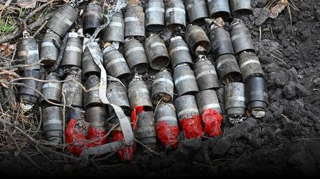 FILE PHOTO: Submunitions recovered by Russian explosives specialists after a Ukrainian HIMARS attack.