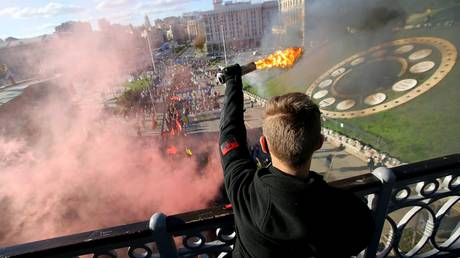FILE PHOTO: Ukrainian nationalists commemorate the Ukrainian Insurgent Army in Kiev
