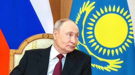 Russian President Vladimir Putin attends a meeting with Kazakh President Kassym-Jomart Tokayev at the Palace of Independence in Astana, Kazakhstan.