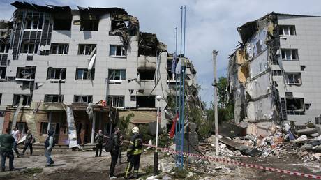 The scene of the Ukrainian drone attack on a college dorm in Starobelsk in Russia’s Lugansk People’s Republic.