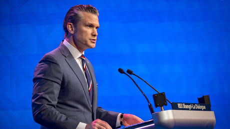 US Secretary of War Pete Hegseth speaks at the 23rd IISS Shangri-La Dialogue on May 30, 2026 in Singapore