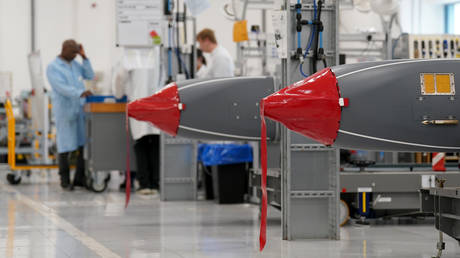 Long-range air-launched Storm Shadow cruise missiles in MDBA's missile factory in Stevenagein, Hertfordshire, UK, July 9, 2025.